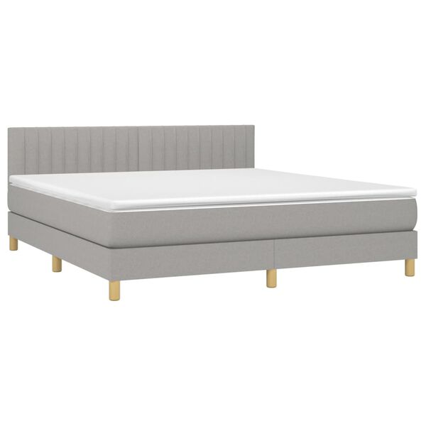 vidaXL Boxspring met matras en LED stof lichtgrijs 180x200 cm