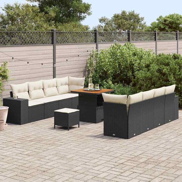 vidaXL Tuin Sofa Set met kussen 11 pcs Zwart en Cr&egrave;me poly rattan