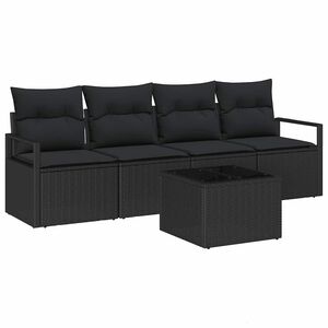 vidaXL Bankstel met kussen met opslag 5 pcs Zwart poly rattan
