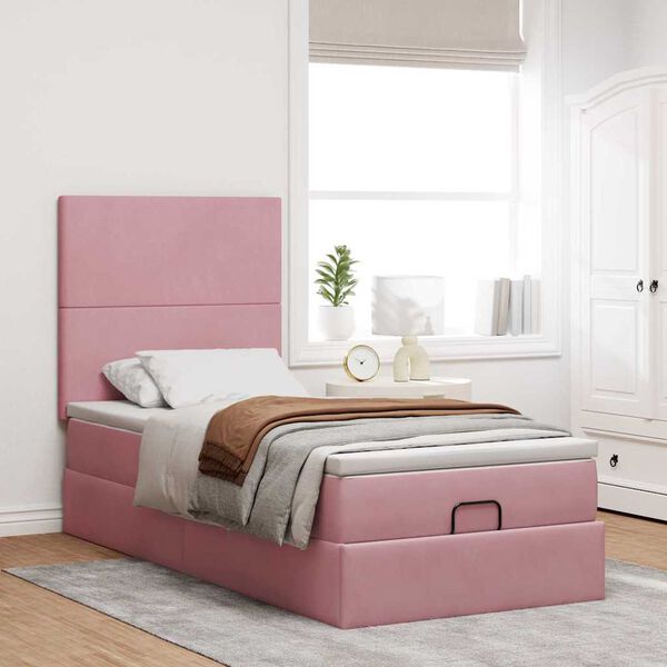 vidaXL Ottoman bed met matrassen en LED's 90x190cm fluweel roze