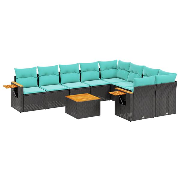 vidaXL 10-delige Loungeset met kussens poly rattan zwart