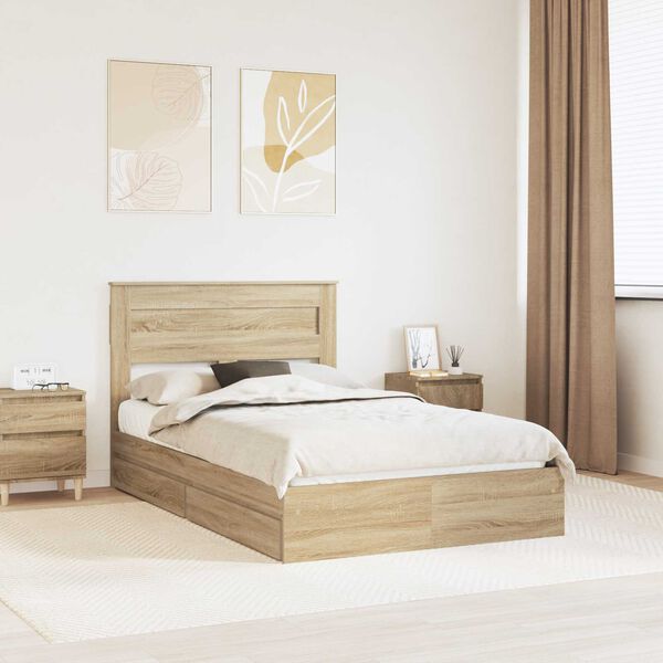 vidaXL Opslag bed met lade Sonoma Eiken 135 x 190 cm Bewerkt hout