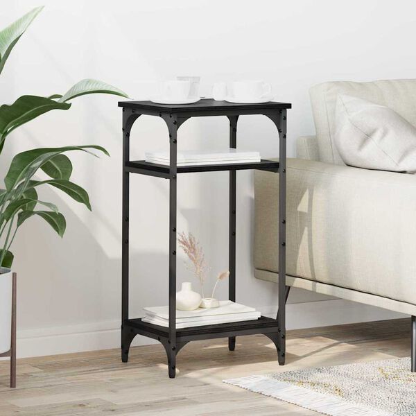 vidaXL Bijzettafel met plank Zwart Eiken 40 x 30 x 75 cm Bewerkt hout