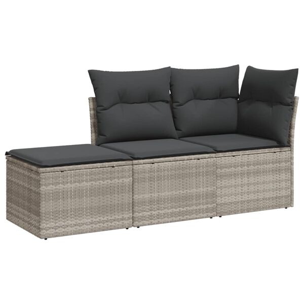 vidaXL 3-delige Loungeset met kussens poly rattan lichtgrijs
