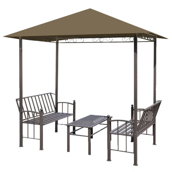 vidaXL Tuinpaviljoen met tafel en bankjes 180 g/m² 2,5x1,5x2,4 m taupe