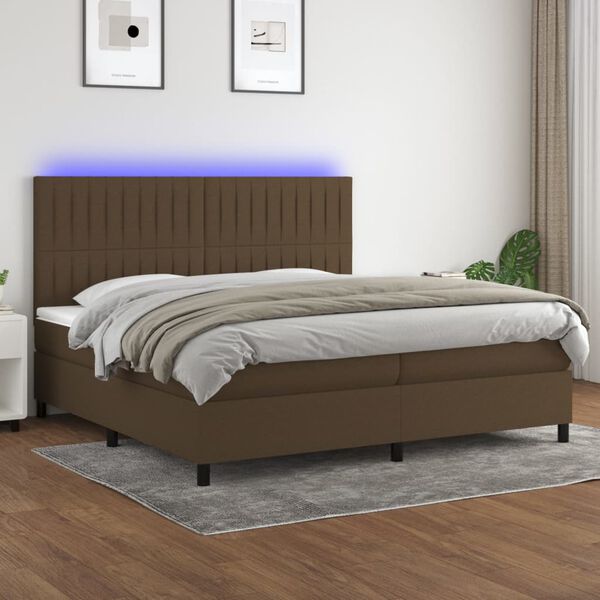 vidaXL Boxspring met matras en LED stof donkerbruin 200x200 cm
