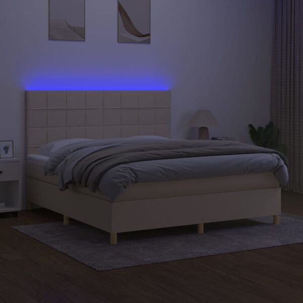 vidaXL Boxspring met matras en LED stof cr&egrave;mekleurig 160x200 cm