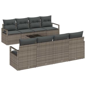 vidaXL Tuin Sofa Set met kussen met opslag 9 pcs Grijs poly rattan
