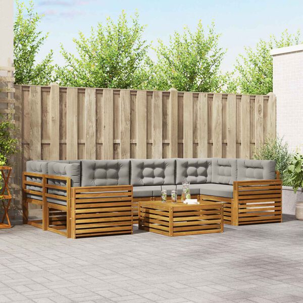 vidaXL Buiten bankenset met kussen 7 pcs Natuurlijk en Lichtgrijs