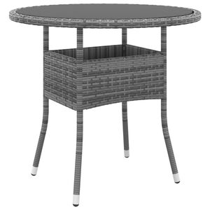 vidaXL Tuintafel &Oslash;80x75 cm gehard glas en poly rattan grijs