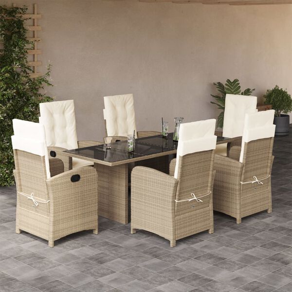 vidaXL 7-delige Tuinset met kussens poly rattan beige