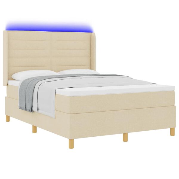 vidaXL Boxspringbed met matras met hoofdeinde Cr&egrave;me 140 x 190 cm Stof
