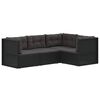 vidaXL 4-delige Loungeset met kussens poly rattan zwart