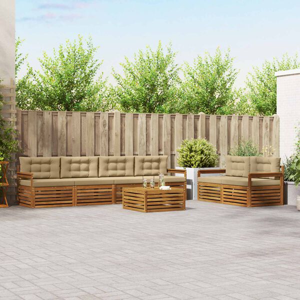 vidaXL Buiten bankenset met kussen 7 pcs Natuurlijk en Beige