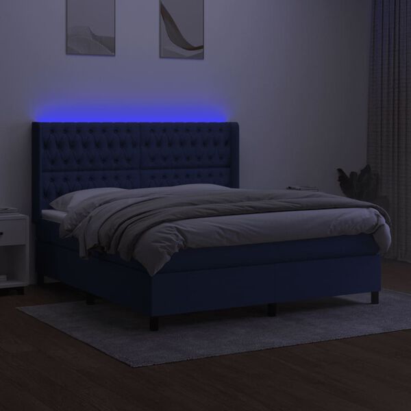 vidaXL Boxspring met matras en LED stof blauw 160x200 cm