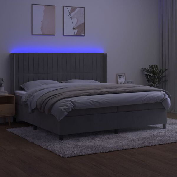 vidaXL Boxspring met matras en LED fluweel lichtgrijs 200x200 cm