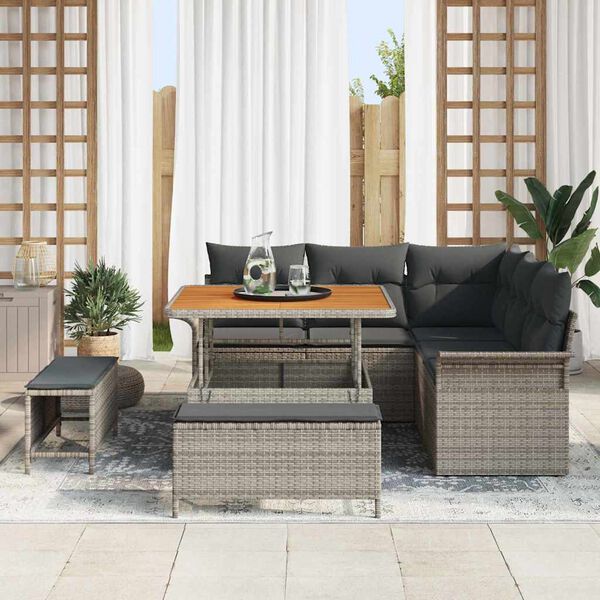 vidaXL Tuin Sofa Set met kussen met opslag met kussen 8 pcs Grijs