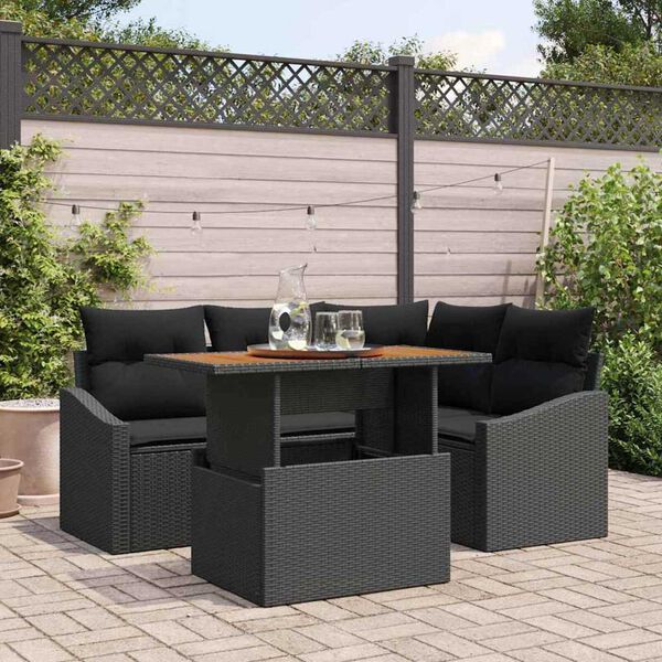 vidaXL Tuin Sofa Set met opslag 5 pcs Zwart Poly riet
