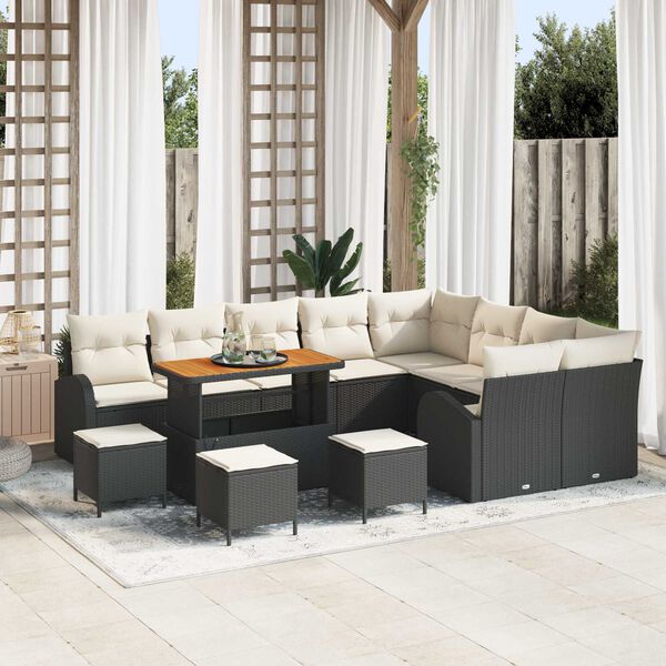 vidaXL Tuin Sofa Set met kussen met opslag 13 pcs Zwart en Crème