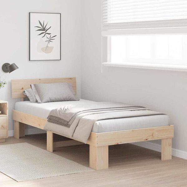 vidaXL Bedframe met hoofdeinde Naturel 100 x 200 cm Massief grenenhout