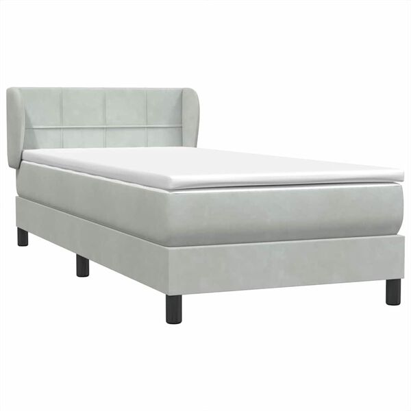 vidaXL Boxspring met matras fluweel lichtgrijs 90x220 cm