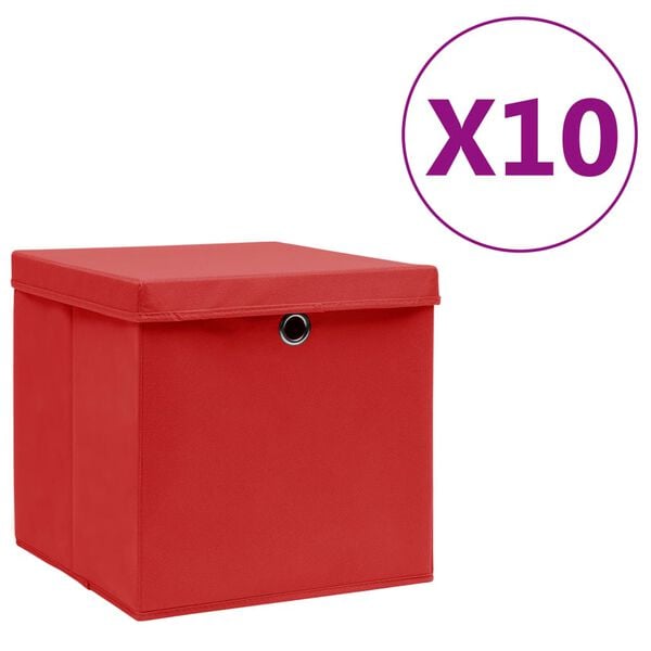 vidaXL Opbergboxen met deksel 10 st 28x28x28 cm rood