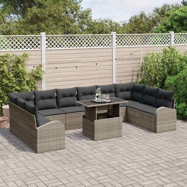 vidaXL Tuin Sofa Set met kussen 11 pcs Grijs poly rattan