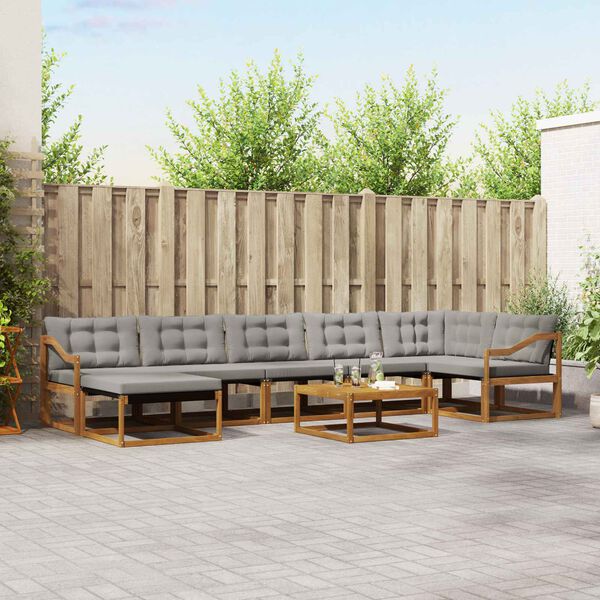 vidaXL Buiten bankenset met kussen 8 pcs Natuurlijk en Lichtgrijs