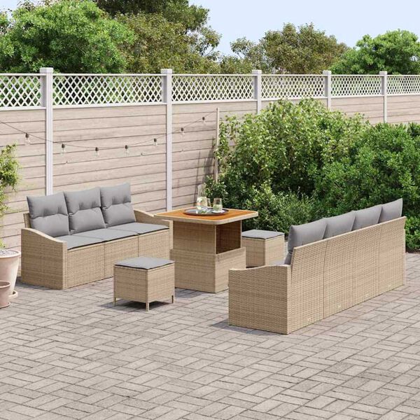 vidaXL Tuin Sofa Set met kussen met opslag 10 pcs Beige en Licht Grijs