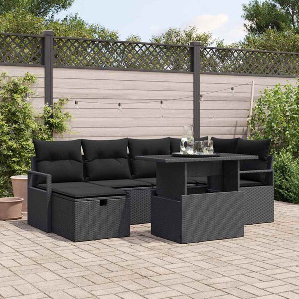 vidaXL Tuin Sofa Set met kussen met opslag 7 pcs Zwart Poly riet