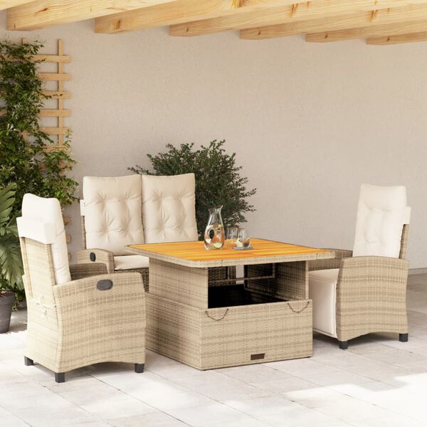 vidaXL 5-delige Tuinset met kussens poly rattan beige