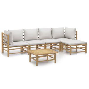 vidaXL 6-delige Loungeset met kussens bamboe lichtgrijs