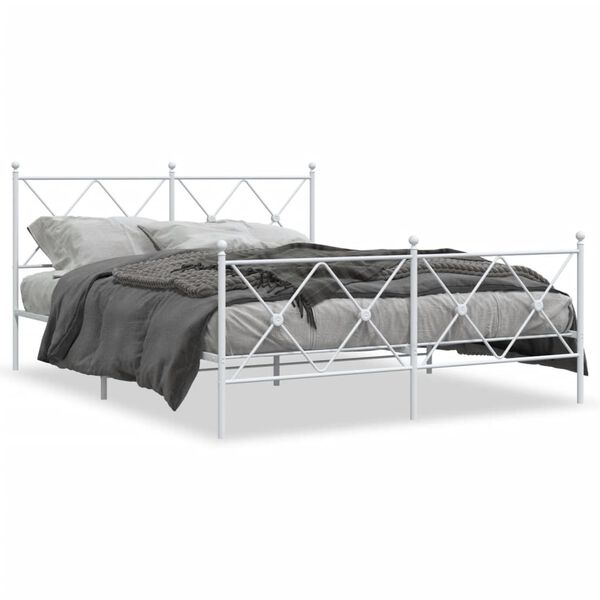 vidaXL Bedframe met hoofd- en voeteneinde metaal wit 160x200 cm