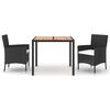 vidaXL 3-delige Tuinset met kussens poly rattan zwart