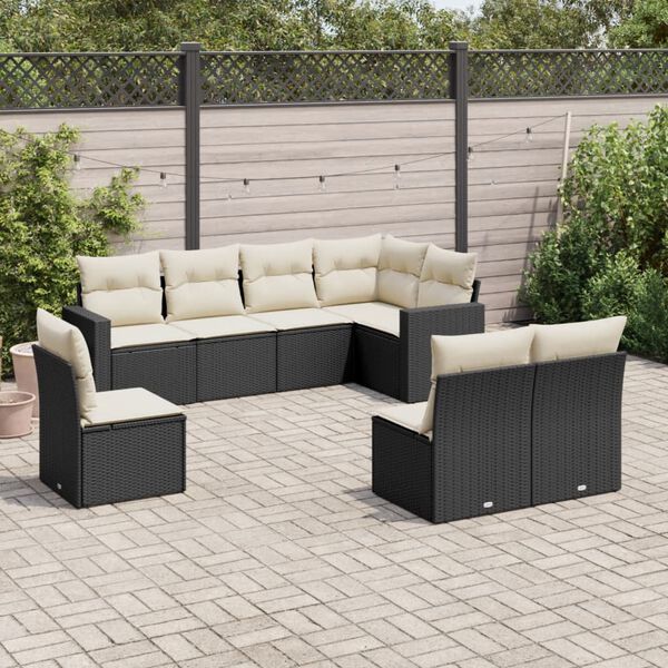 vidaXL 8-delige Loungeset met kussens poly rattan zwart