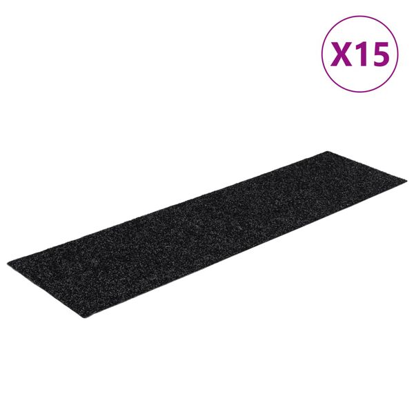 vidaXL Trapmatten Zelfklevend 15 stuks 76x20 cm Zwart Rechthoekig