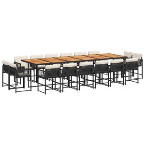 vidaXL 17-delige Tuinset met kussens poly rattan zwart