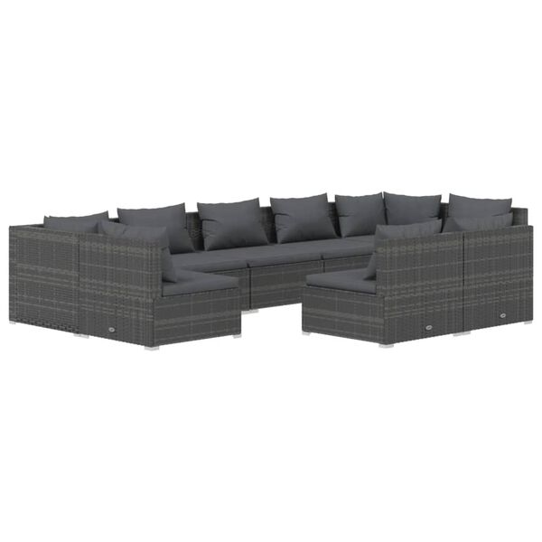 vidaXL 9-delige Loungeset met kussens poly rattan grijs