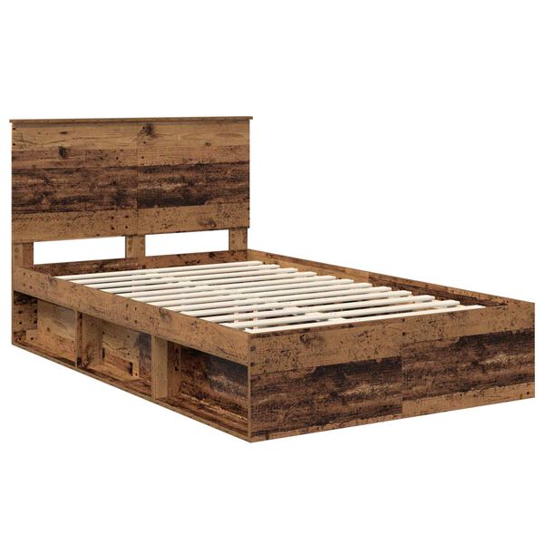vidaXL Bedframe met hoofdeinde Oudhout 120 x 200 cm Massief grenenhout