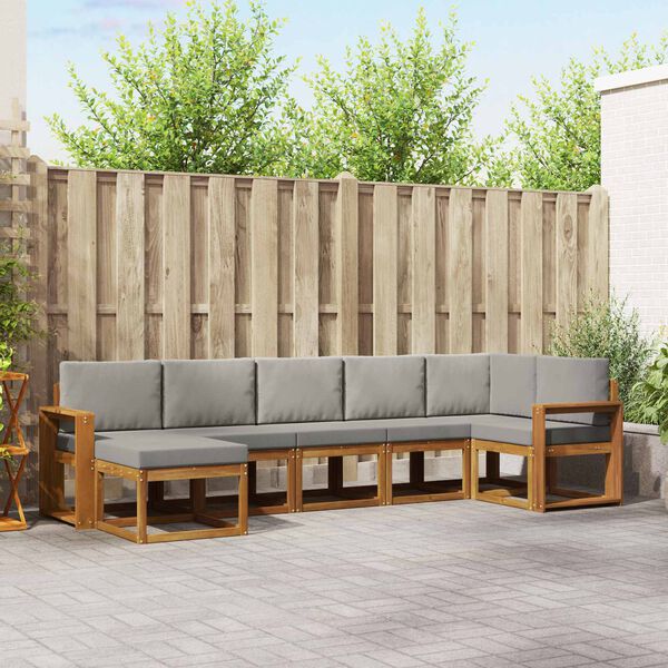 vidaXL Buiten bankenset met kussen 7 pcs Natuurlijk en Lichtgrijs