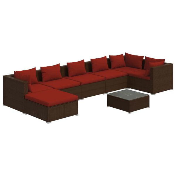 vidaXL 8-delige Loungeset met kussens poly rattan bruin