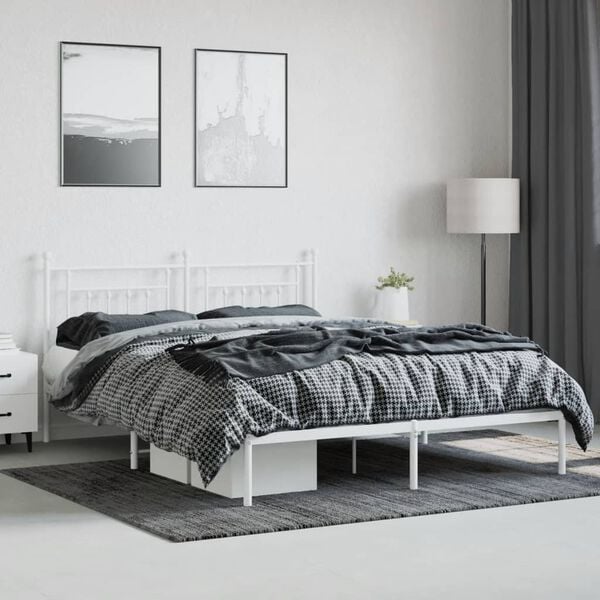 vidaXL Bedframe met hoofdbord metaal wit 160x200 cm