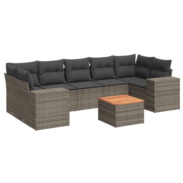 vidaXL 8-delige Loungeset met kussens poly rattan grijs
