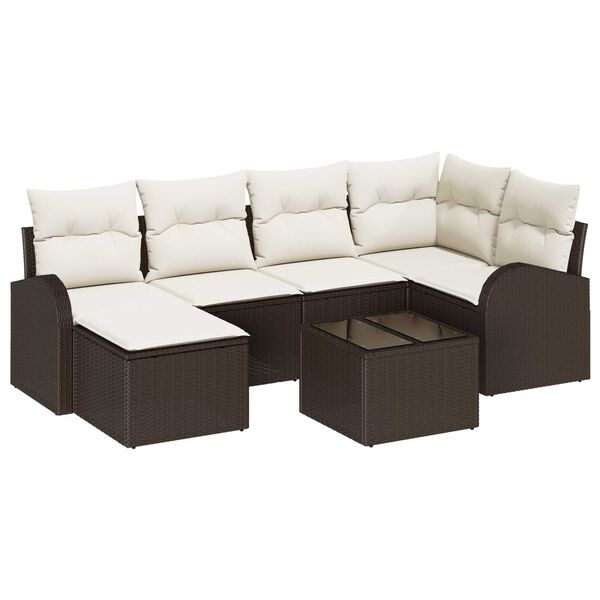 vidaXL Bankstel met kussen met opslag 7 pcs Bruin en wit poly rattan