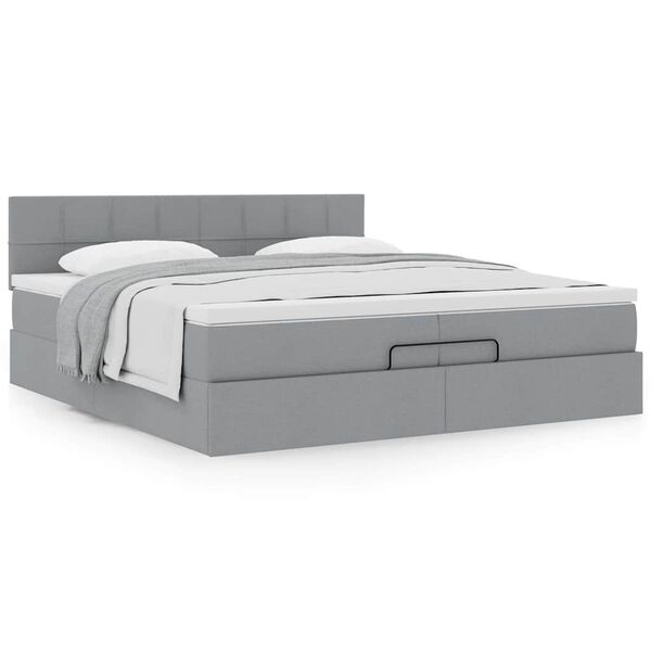 vidaXL Ottoman bed met matras 200x200 cm stof lichtgrijs