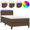 vidaXL Boxspring met matras en LED stof donkerbruin 90x190 cm