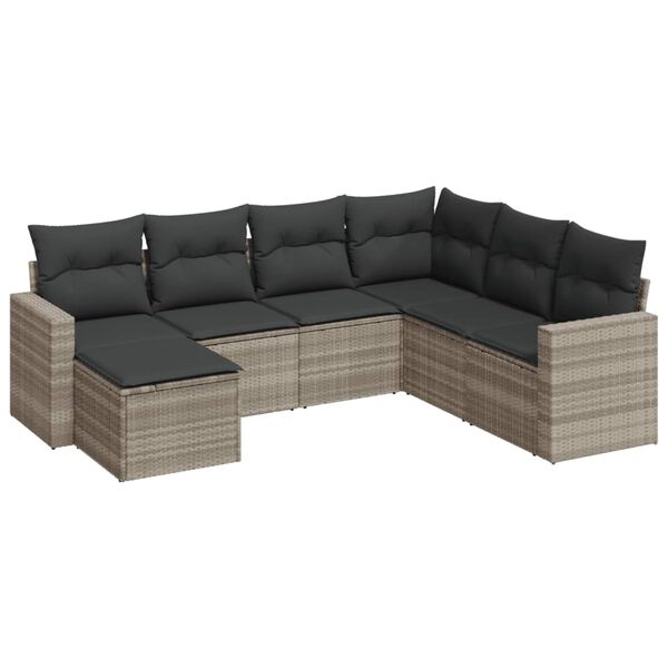 vidaXL 7-delige Loungeset met kussens poly rattan lichtgrijs