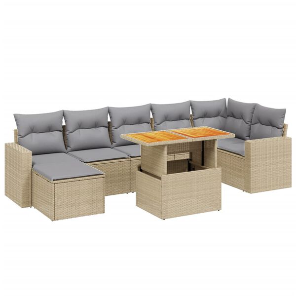 vidaXL 8-delige Loungeset met kussens poly rattan beige