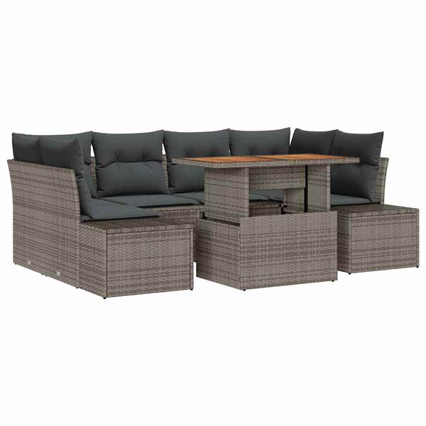 vidaXL Tuin Sofa Set met opslag 7 pcs Grijs Poly riet
