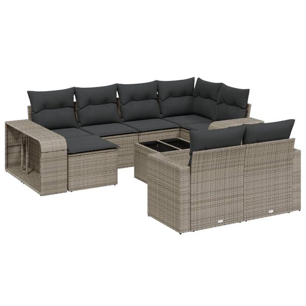 vidaXL 11-delige Loungeset met kussens poly rattan grijs